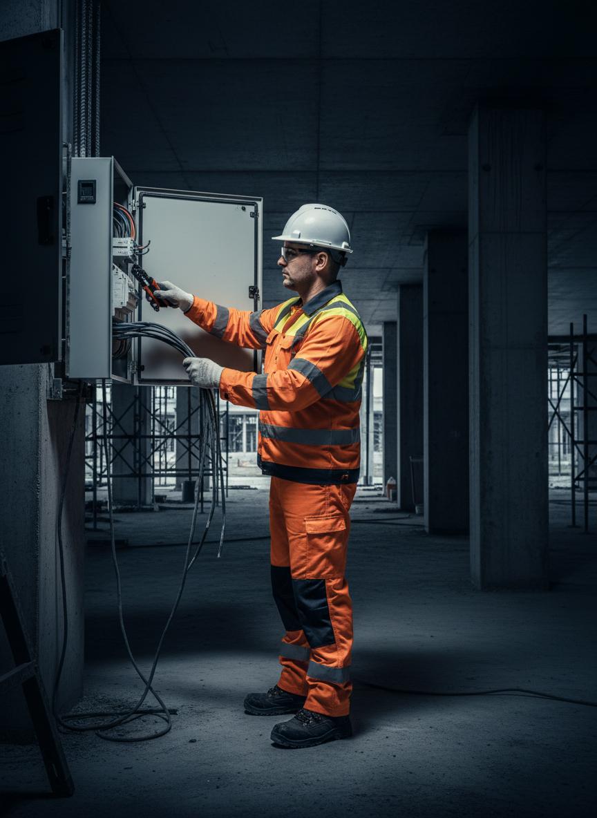 Electrician at work on site